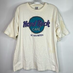 Vintage Super T's Hard Rock Cafe St. Marten White Grunge Tshirt XL
